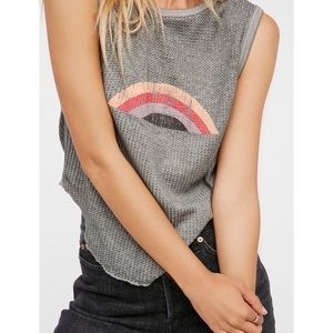 NEW Free People Rainbow Waffled Muscle Tee Gray